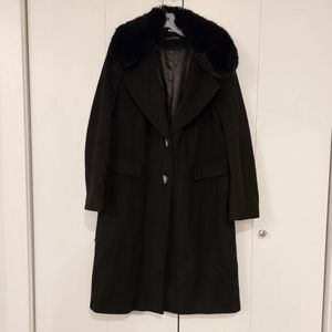 Calvin Klein faux fur and wool long coat